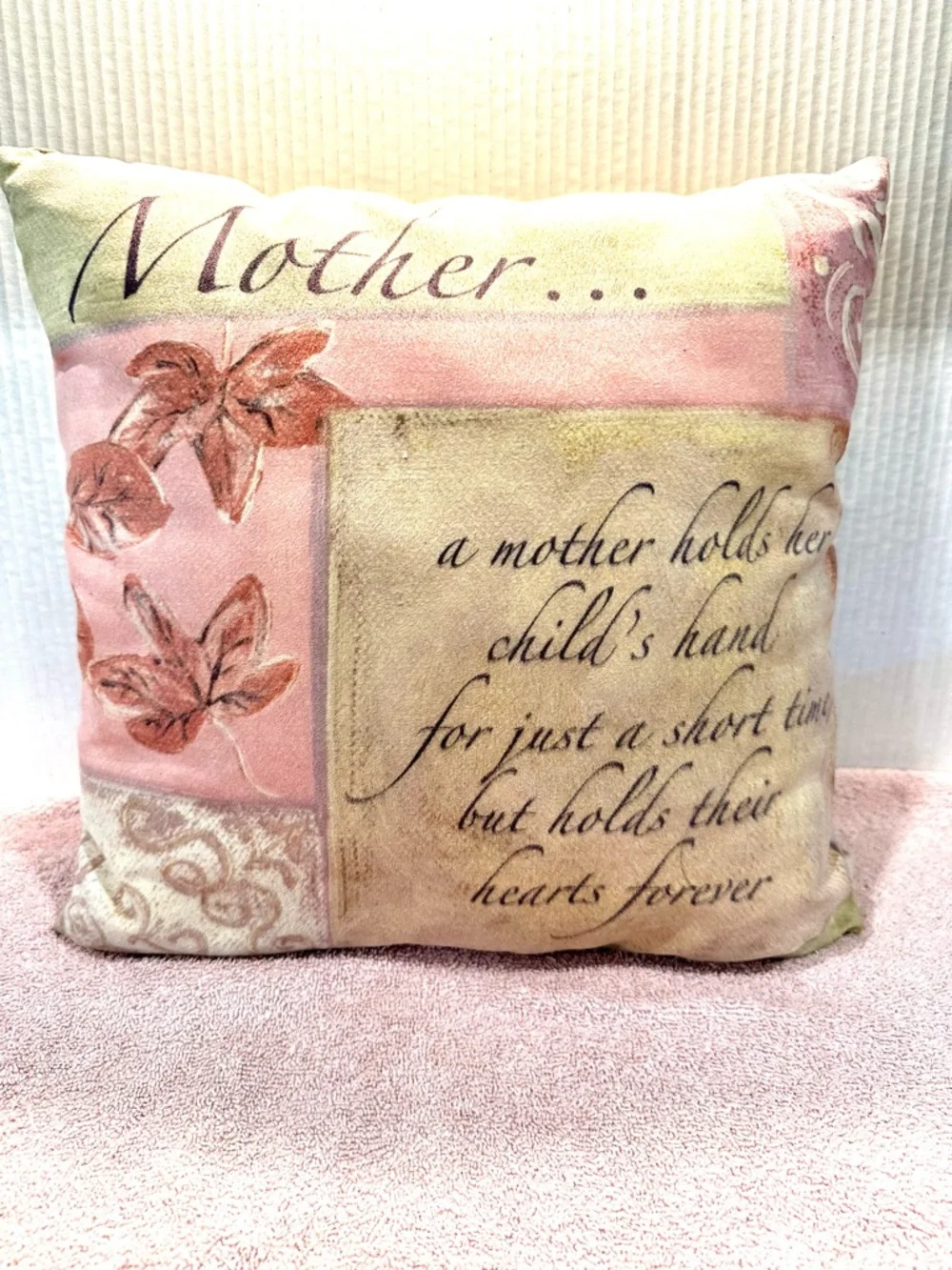 Mother’s Day Decorative Throw Pillow in Pink and Cream 14x14